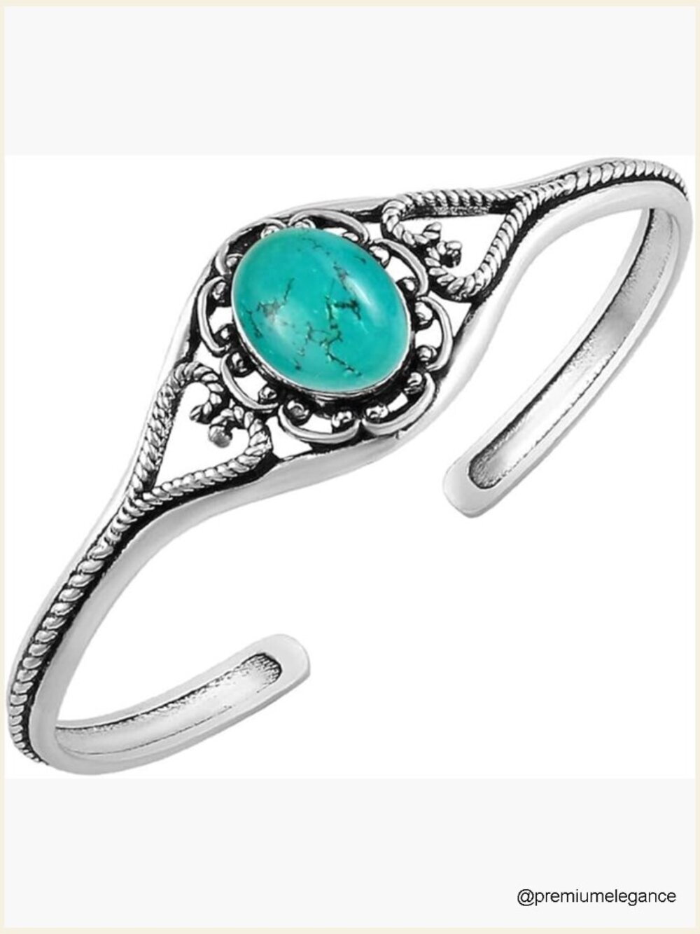 Natural Turquoise Silver Plated Cuff Bangle Adjustable